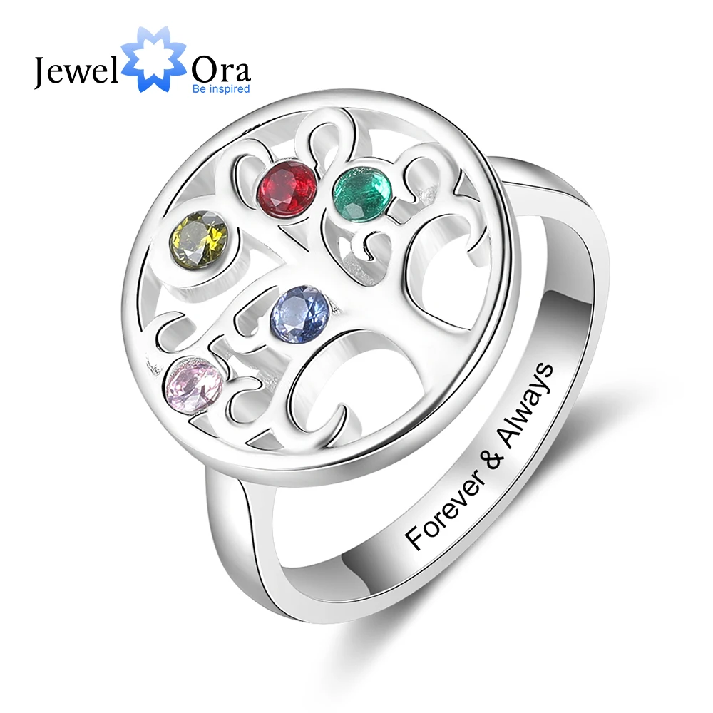 JewelOra персонализированные кольца Дерево жизни с 5 камнями рождения