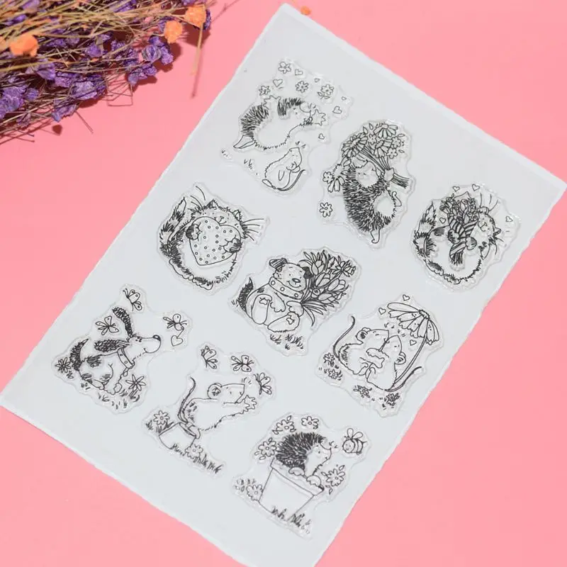 

DIY Cute Hedgehog Pattern Transparent Clear Seal Card Scrapbooking Photo Album Decorative Silicone Stamp Sheets