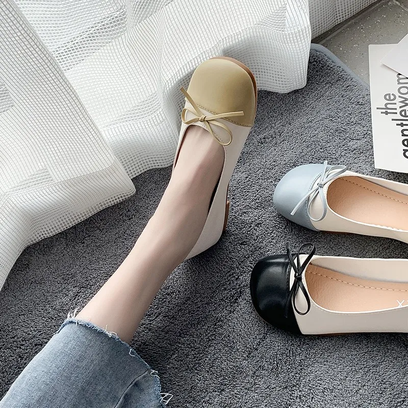 Slip-on Shallow Mouth Mixed Colors Casual Female Sneakers Bow-Knot Soft Elegant Dress Flats Women Square Toe