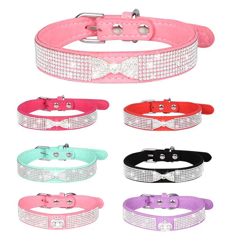 

New Shiny Rhinestone Pet Collar Bowknot Cat Collar Rhinestone Crown Dog Collar Dog Leash Personalised Dog Collar Collar Perro
