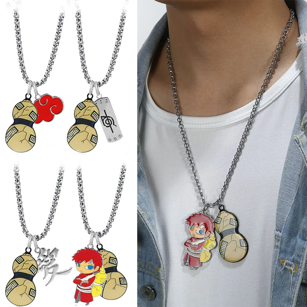 Anime Necklace Gaara Gourd Patten Metal Pendants Neck Keel Chain Hatake Kakashi Men Women Cartoon Cosplay Party Jewelry Gift