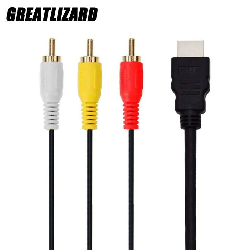 

Greatlizard Copper HD To RCA Cable HD Male To 3RCA AV Composite Male M/M Connector Adapter Cable Cord Transmit For HDTV Receiver