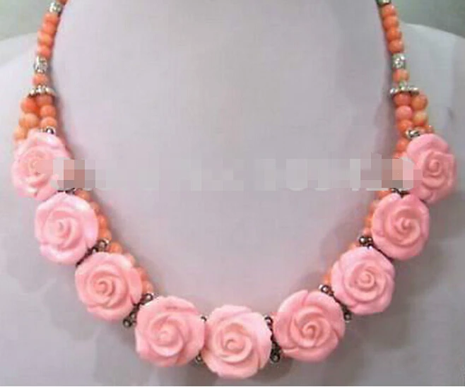 925 + очаровательно! Благородные Ювелирные изделия розовый коралл цветок ожерелье