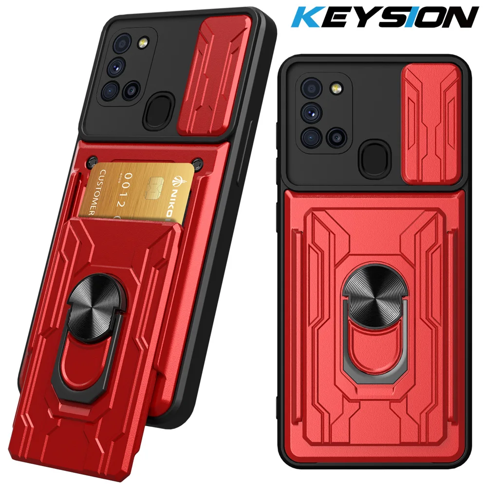 

KEYSION Shockproof Case for Samsung A21S A31 A02S A03S Card Bag Camera Protection Ring Stand Phone Cover for Galaxy A20S A10S