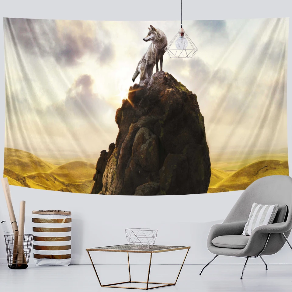 Задний фон настенный тканевый гобелен с этническим животным простыней волка