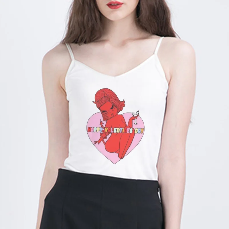 Женский короткий топ с принтом дьявола повседневный облегающий Топ без рукавов в