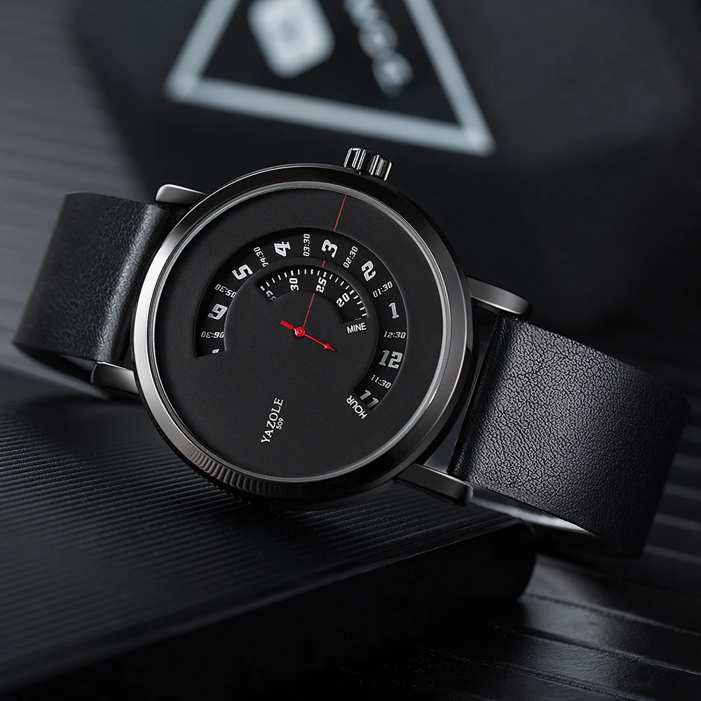 

YAZOLE Creative Mens Watch Waterproof Men's Quartz Wristwatch Fashion Sport Watch Male Leather Strap relogio masculino Clock