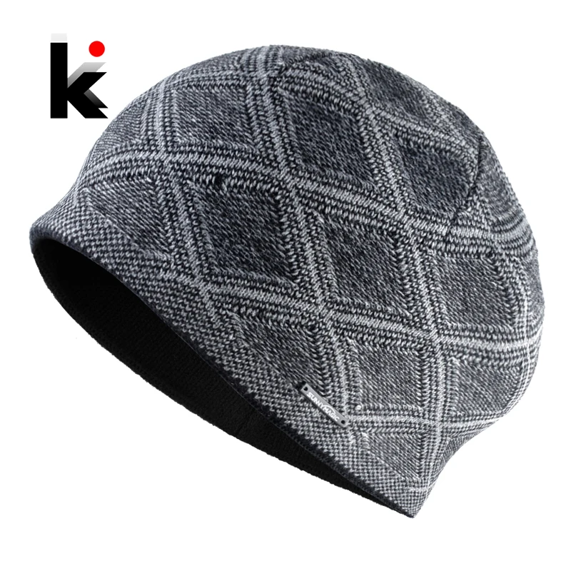 Новинка модные вязаные шапки в клетку облегающие Мужская Уличная одежда шапка
