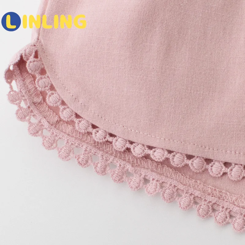 

LINLING Fashion Girl's Shorts Summer Thin Children Trousers Cotton Linen Short Pants Solid Color Toddler Girls Beach Pants V106