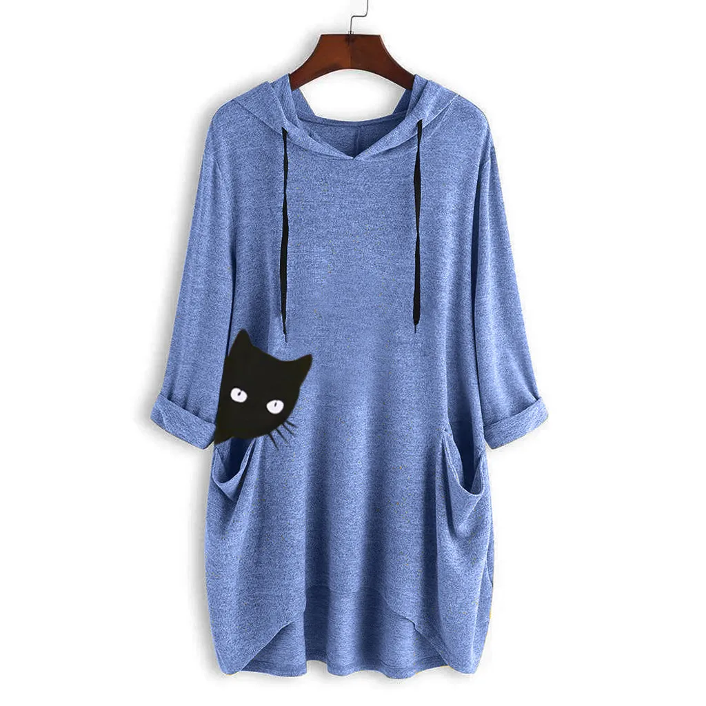 Kawaii Kat Oren/блузка с принтом Vrouwen, топы, толстовки, Толстовка Herfst с капюшоном Zakken Dames, Uitloper Jassen, плюс размер# YL5