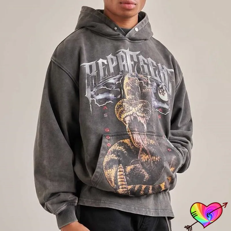 

Represent AS GOOD AS DEAD Hoodie 2021 Men Women 1:1 High Quality Python Print Represent Hoodie Vintage Grey Pullovers Sweatshirt