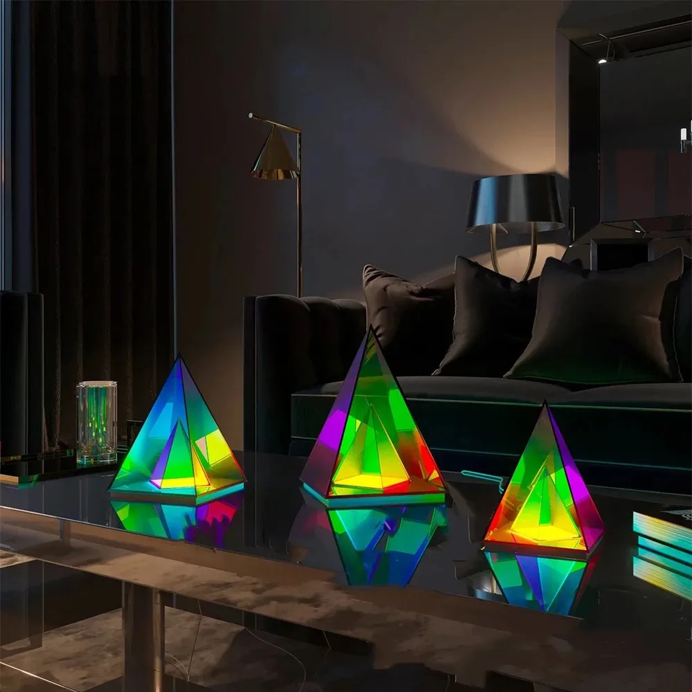 Новый акриловый треугольный куб RGB Декор Светодиодная настольная лампа