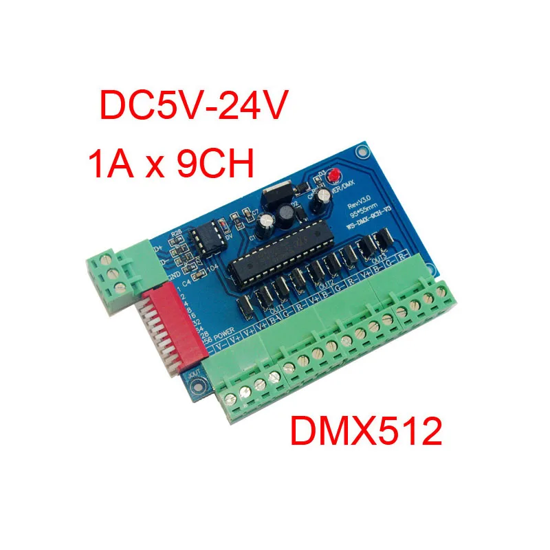 DC5V-24V DMX512 9CH светодиодный декодер 9-канальный DMX 3P контроллер постоянного