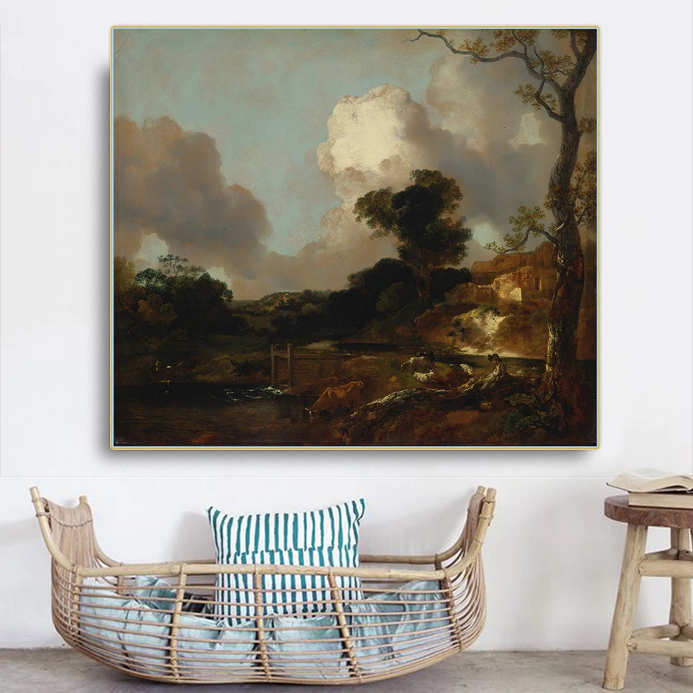 Картина маслом Citon Thomas gainsборо ландшафт с ручьем и Weir 》 на холсте натуральное