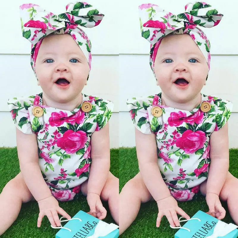 2 шт. Летний комбинезон с короткими рукавами и цветочным принтом для