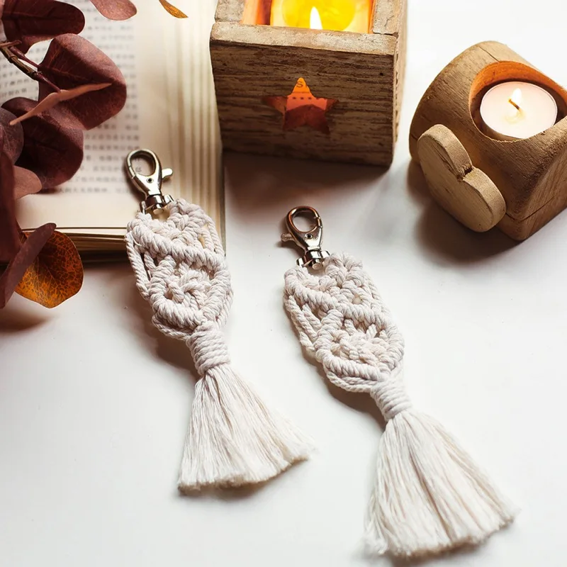 Mini Macrame Keychains Boho Bag Charms With Tassels Handcrafted Craft For Car Key Purse Wallet Decorations Gift | Дом и сад