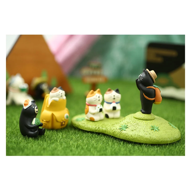 

Japanese genuine bulks cartoon black bear calico cat animals tour group Grass slope lawn ornaments toys for kids Christmas gifts