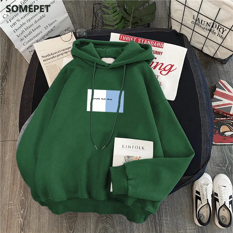 

Hoodie Winter Women Hoody Sweatshirt Print Letters Harajuku Fleece Lady Pullover Casual Concise Loose Long Sleeves Tops Female