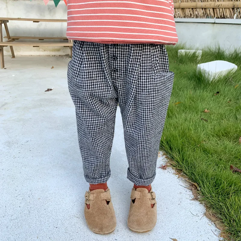 Осенние модные повседневные штаны в клетку для маленьких девочек брюки 1 5