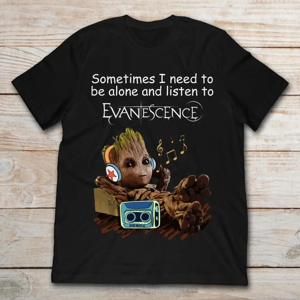Baby Groot иногда мне нужно быть один и слушать Evanescence футболка|Мужские футболки| |