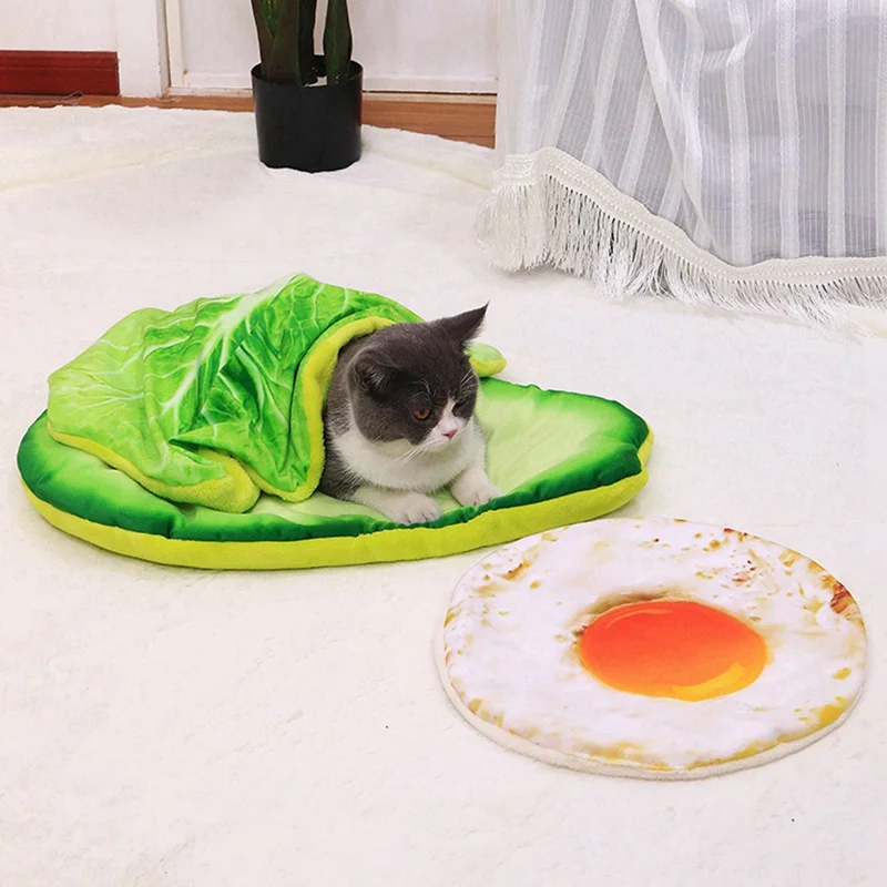 New Pet Bed For Dogs Pets Cat Mat For Dogs Blanket Kennel Teddy Four Seasons Durable Soft Toast Bread And Poached Eggs Pizza Mat images - 6