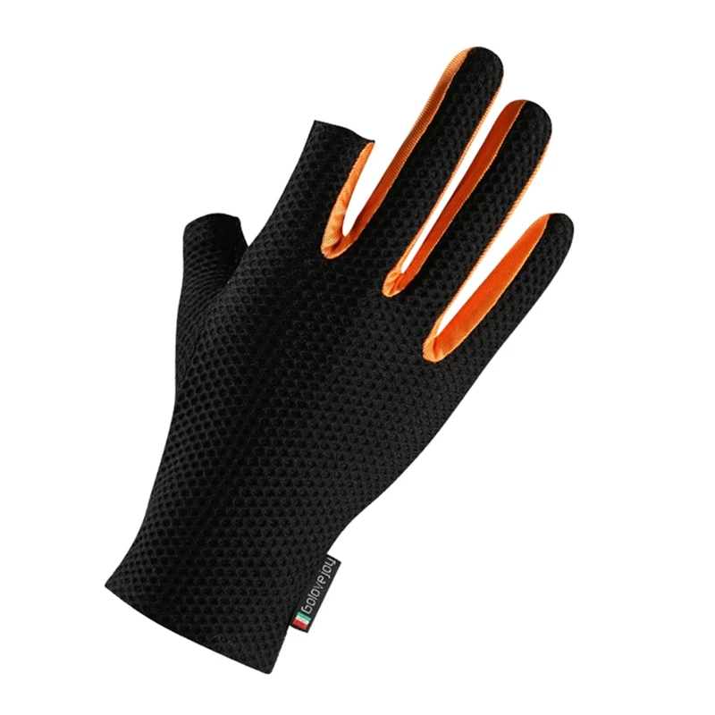 Black orange Летние унисекс перчатки для рыбалки 2 раза противоскользящие солнцезащитные эластичные дышащие шелковые перчатки для велоспорта на открытом воздухе спортивная одежда - Цвет: Black orange