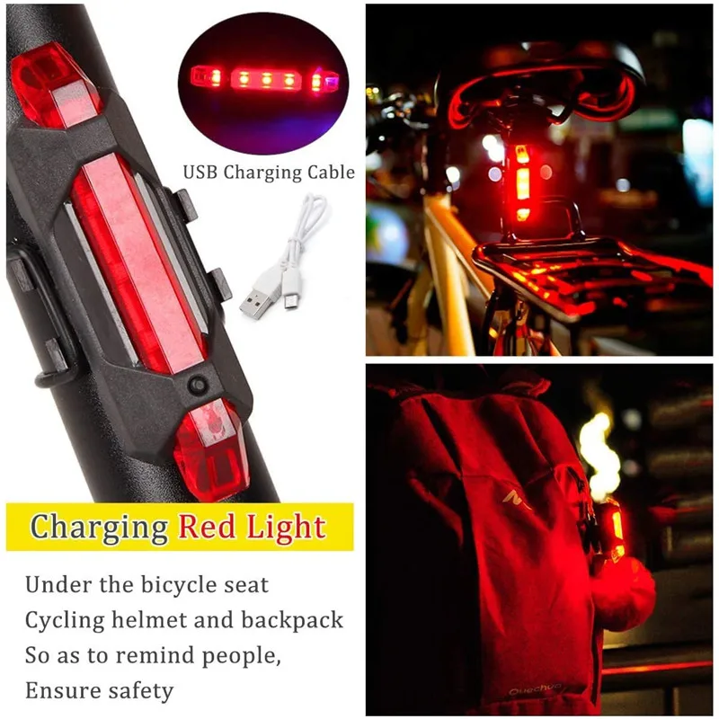 

LED Bicycle Light Set Mountain Bike Night Cycling Headlight USB LED Safety Warning Taillight Bicycle Lamp Accessories
