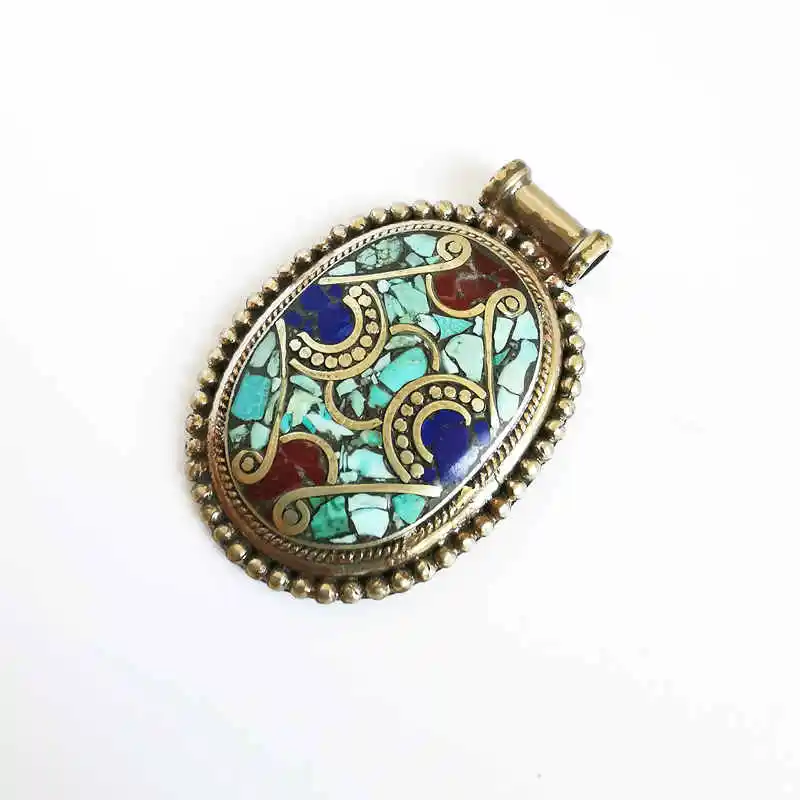 TBP357 непальская Ручная Работа винтажные большие кулоны Медная Инкрустация