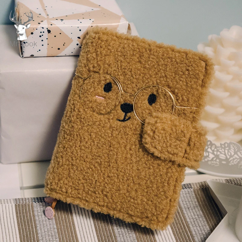 Милые очки медведь офисный планировщик мягкая овечья шерсть блокнот школьные