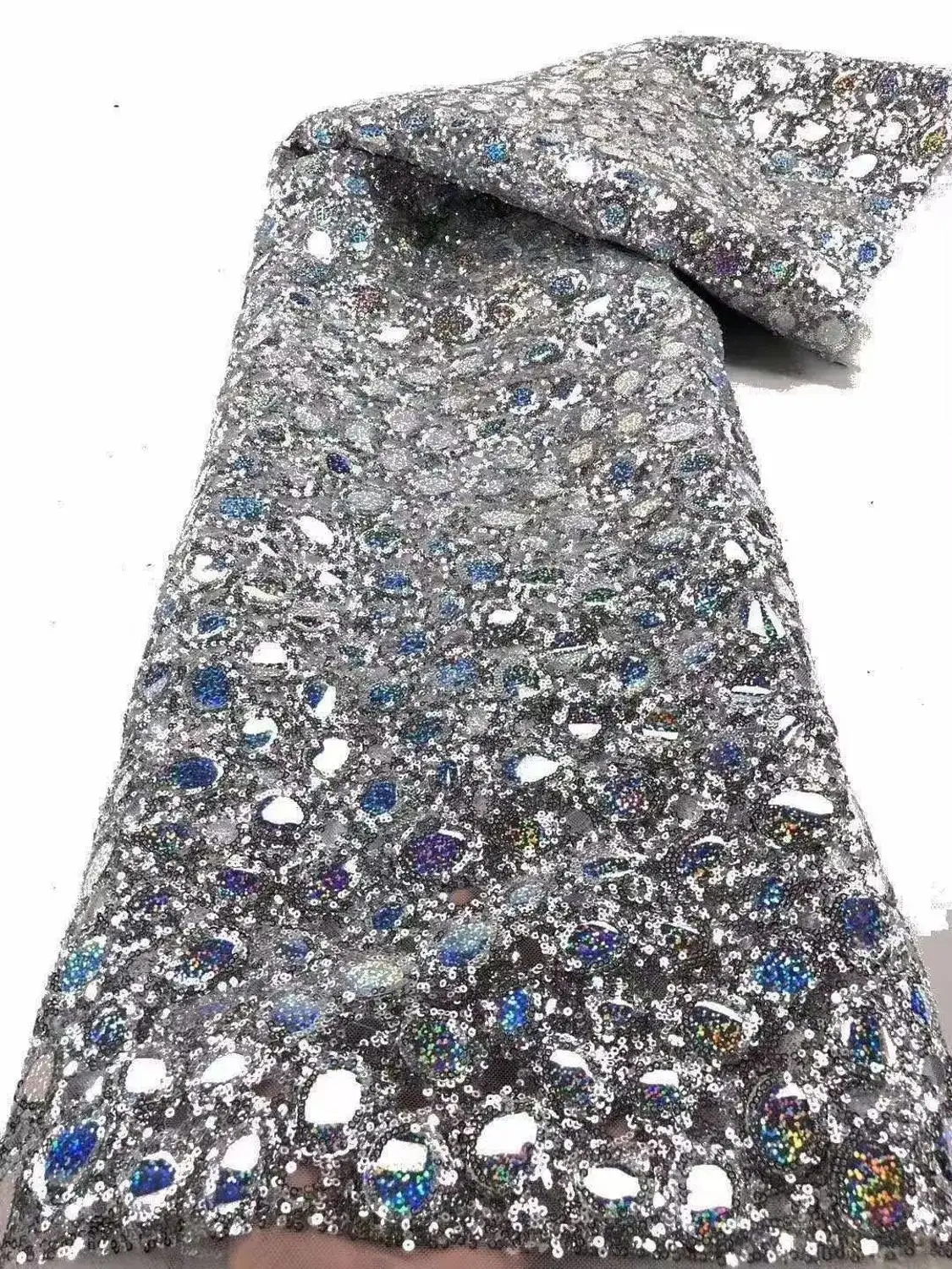 

Tulle large sequin lace fabric 5 yards 2020 high quality French African lace fabric HS-014