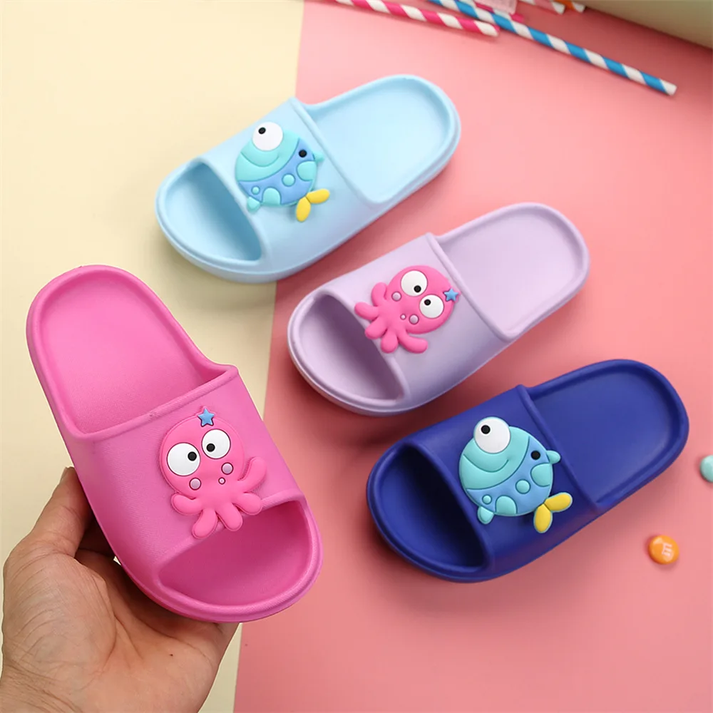 Летняя детская обувь для девочек Тапочки с рисунком осьминога героями из