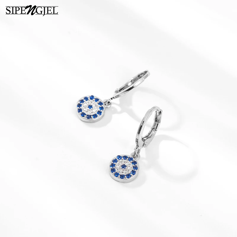 SIPENGJEL модные милые голубые циркониевые серьги с подвеской в виде сглаза мини