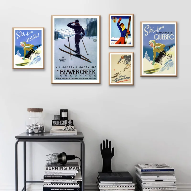 Винтажный постер для катания на лыжах спорта путешествий катание в квеке