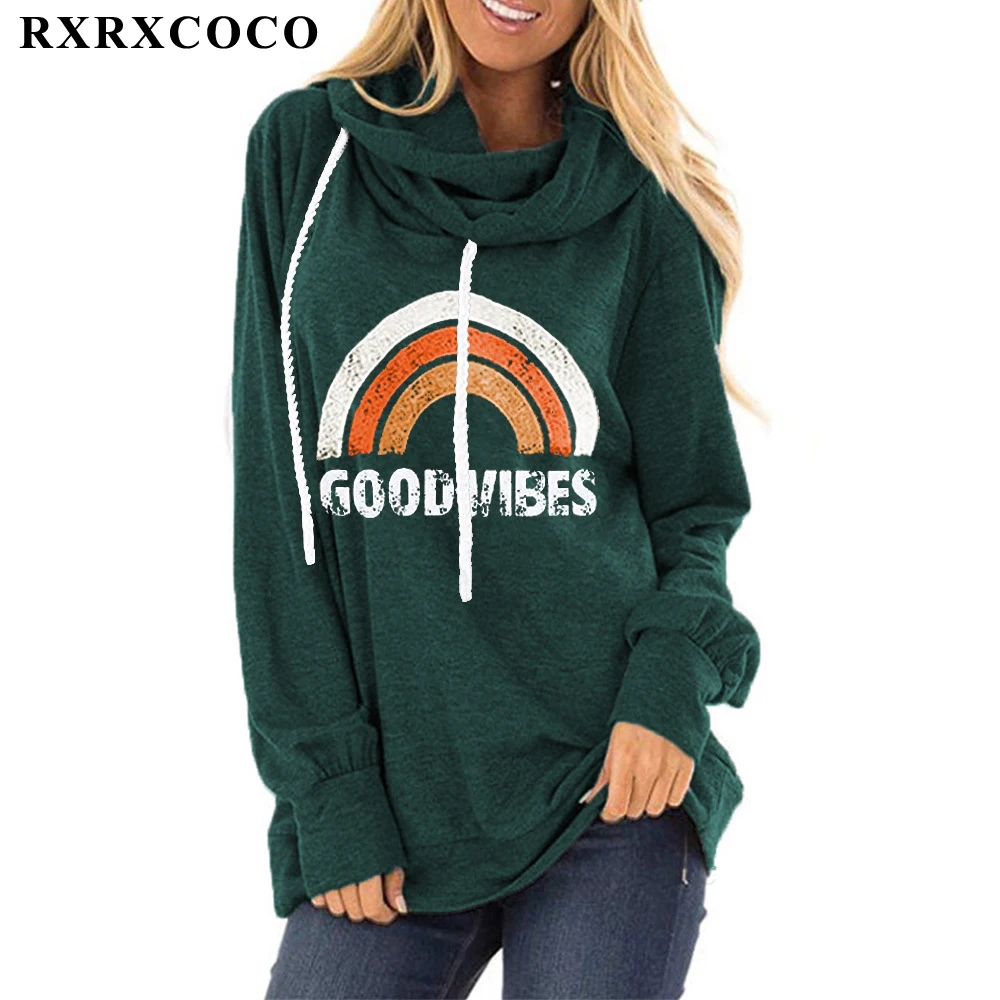 RXRXCOCO свитшоты Женские Хорошие Vibes Радужный топ толстовки Длинные оверсайз