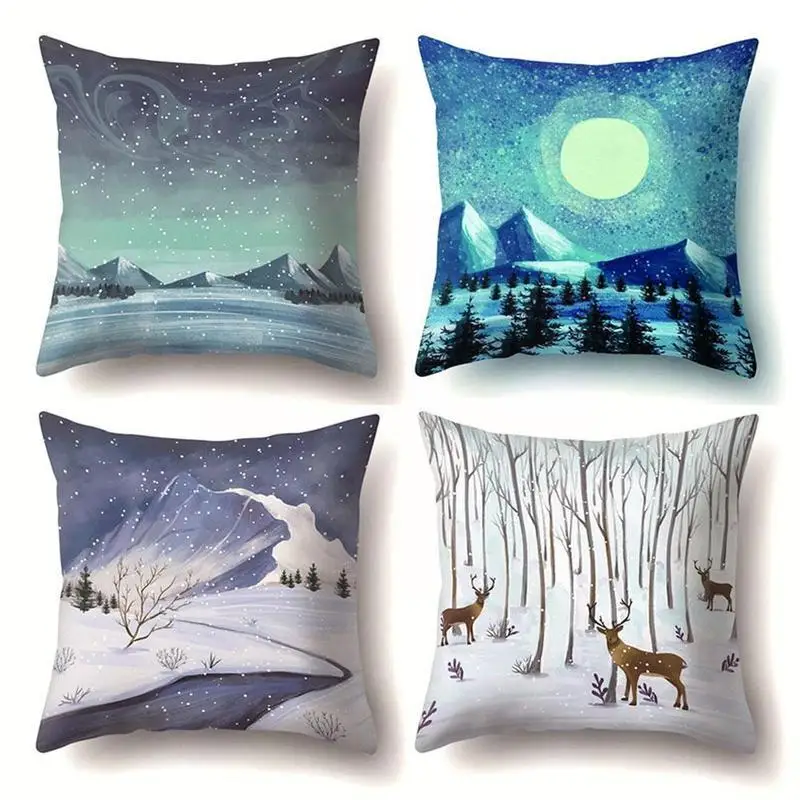 

Ice Scenery Cute Pillow Cover Cartoon Polyester Pillow Waist 45*45c Car Throw Case Throw Office For Bedroom Pillow Pillows J8O7