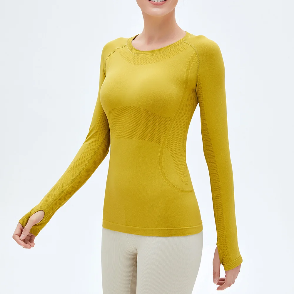 

Autumn and winter new tight-fitting nude yoga clothes women's long-sleeved round neck sports tops slim slimming fitness clothes