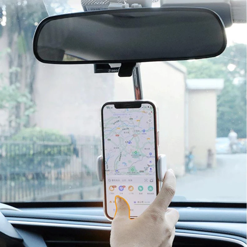 Adjustable Car Rearview Mirror Mount Phone Holder Smartphone GPS Stand Automobile Bracket Universal Phone Support For Iphone 12 metal adjustable universal battery holder stabilizer mount storage rack fixed bracket stand automobile car