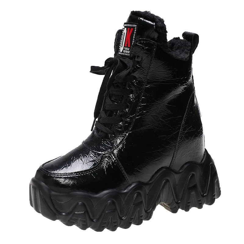 

Women Fashion Ankle Boots 2021 Winter Brand Platform Boots Ladies Plush Boots Chunky Wedge Shoes 9cm High Heels Woman Keep Warm