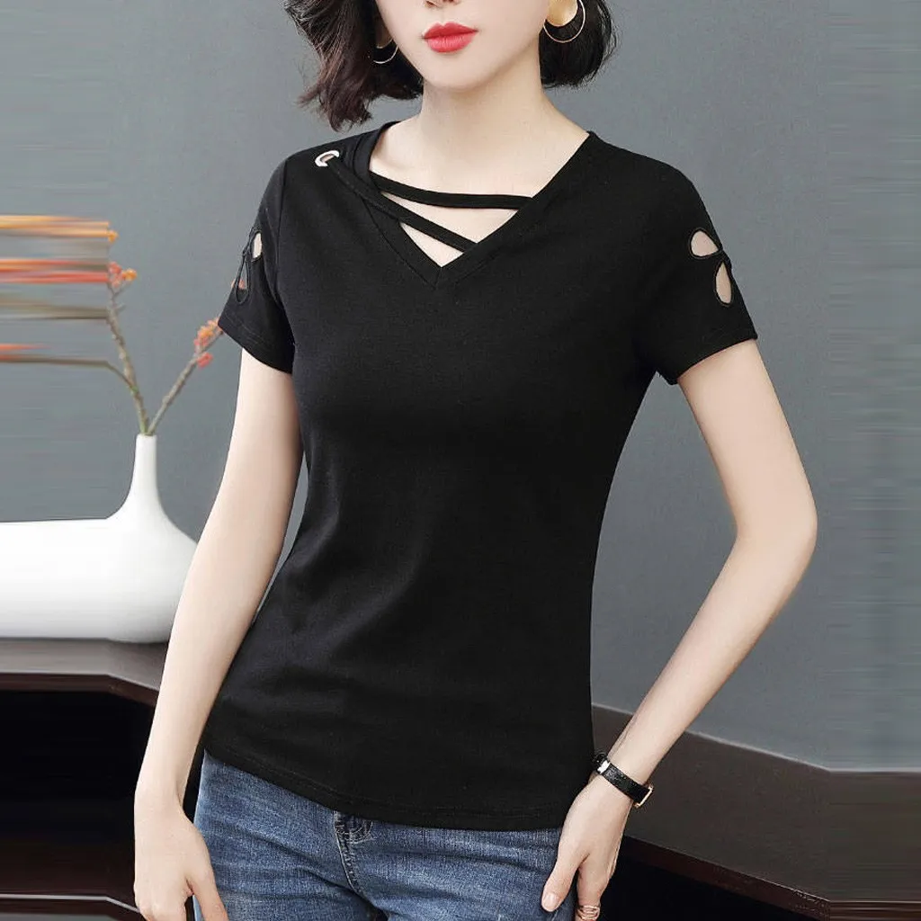 Модные женские футболки сексуальные открытые с коротким рукавом Harajuku Camisas Mujer