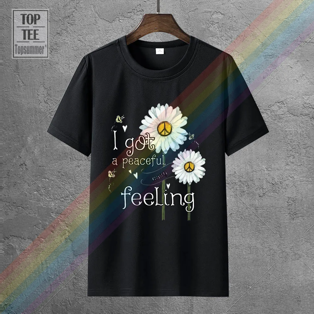 

Hippie Daisy I Got A Peaceful Easy Feeling Black Cotton T Shirt Men S 6Xl