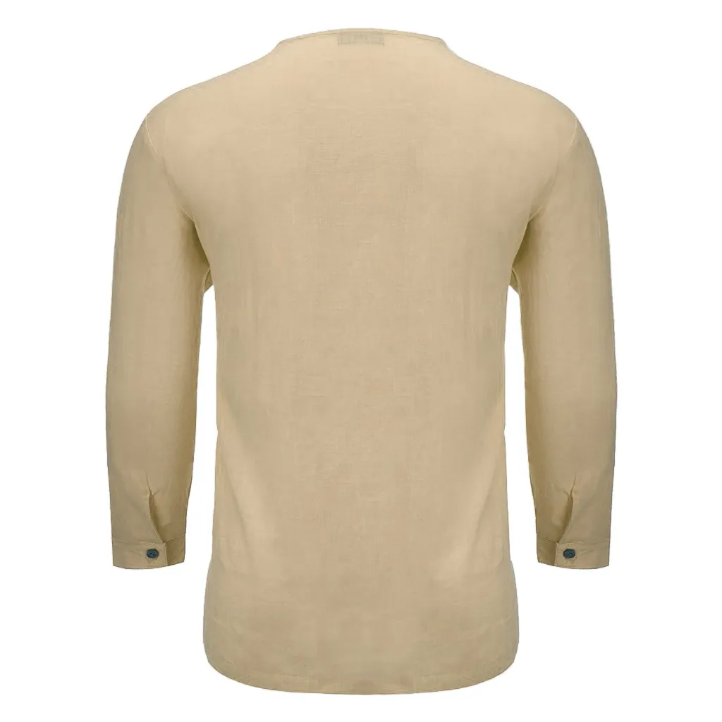 

Summer New Pure Cotton And Hemp T-shirts Top Men Comfortable and Breathable Fashion Blouse Top Three Quarter Tshirts For Men