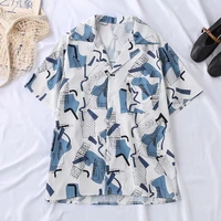 vintage printed short sleeve sunscreen shirt women 2021 summer boyfriends shirts casual loose single breasted lapel blouse top