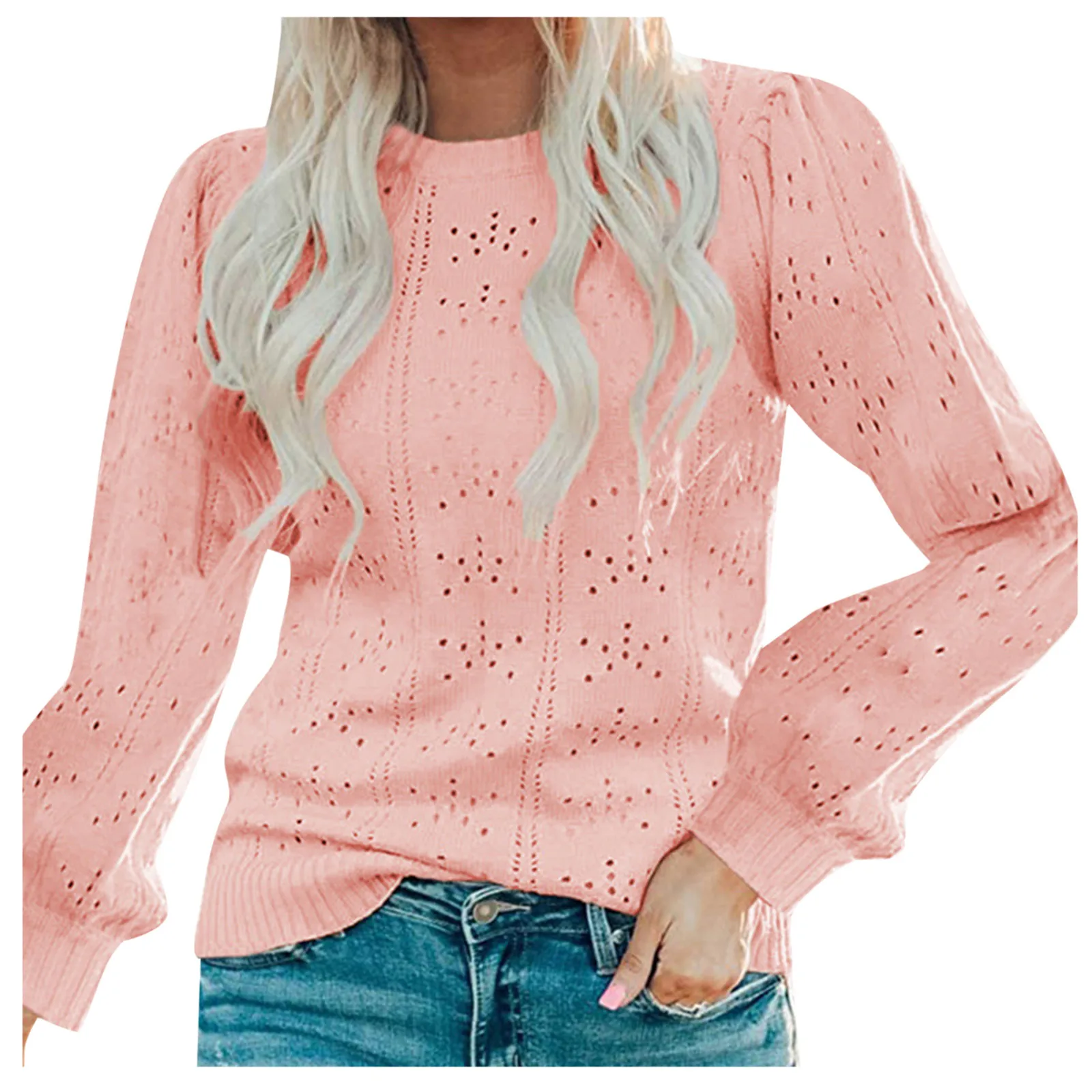 

Women's hollow solid color casual loose knit pullover top Casual