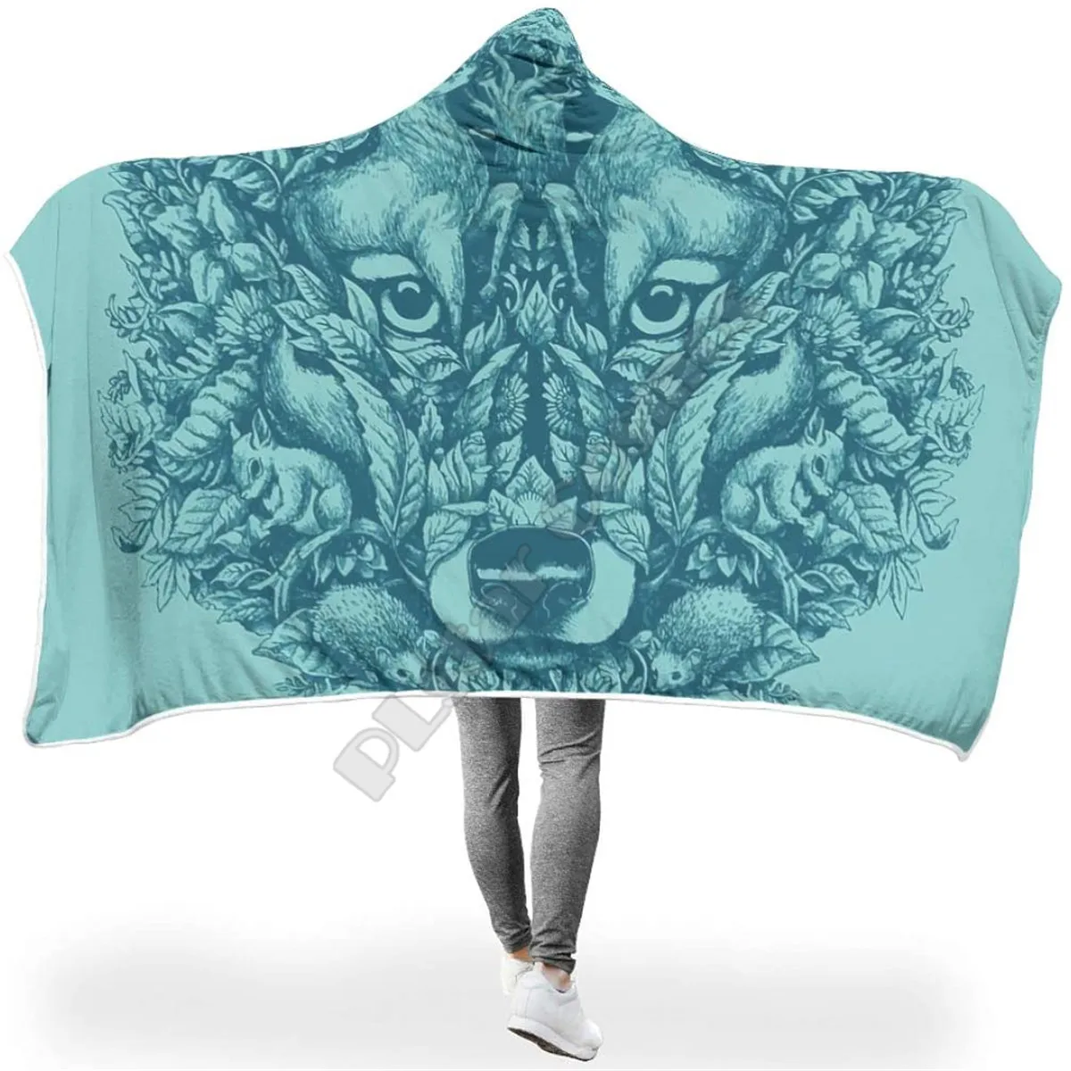 

PLstar Cosmos Animal Lion Tiger Leopard Wolf Hooded Blanket 3D Printed Wearable Blanket Adults men women kids Boy Girl Blanket