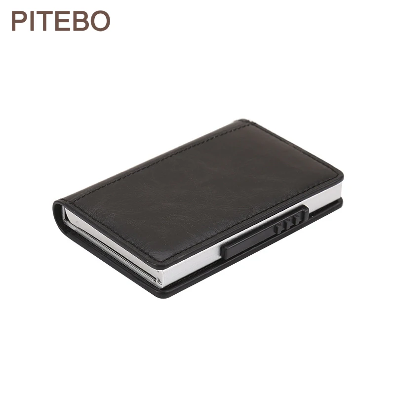 

PITEBO 2020 Business ID Credit Card Holder Men and Women Metal RFID Vintage Aluminium Box PU Leather Card Wallet Note Carbon