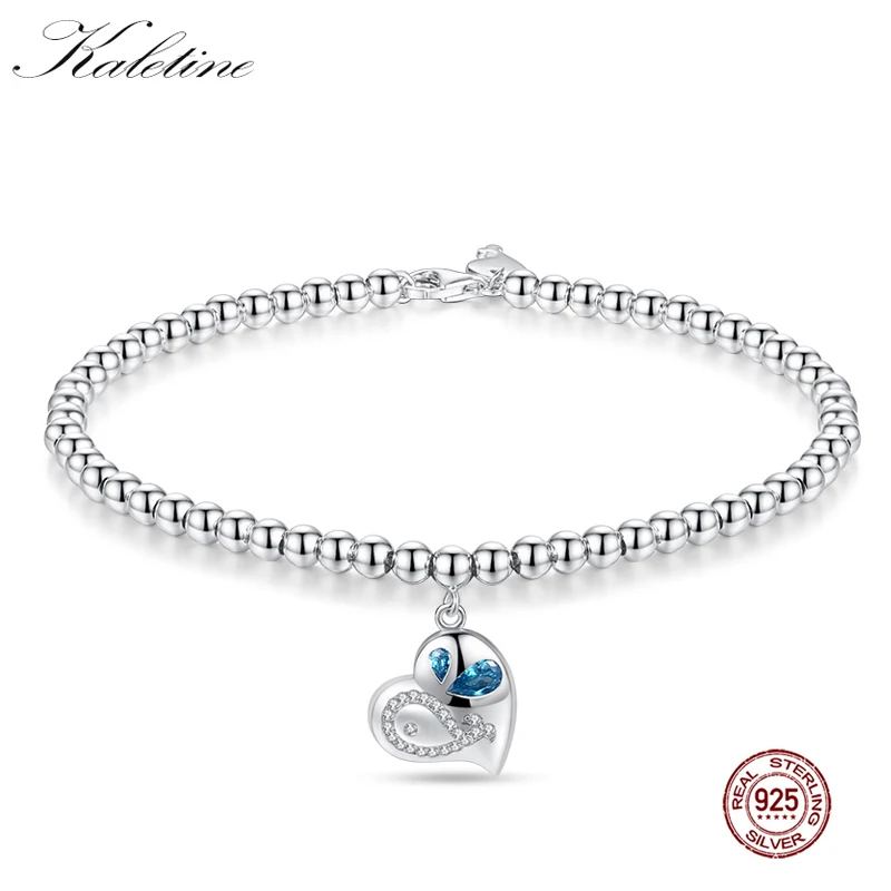 

KALETINE Fashion 2018 Whale Charms Bracelets For Women 925 Sterling Silver Blue Stone Adjustable Bead Love Mens Bracelet Jewelry