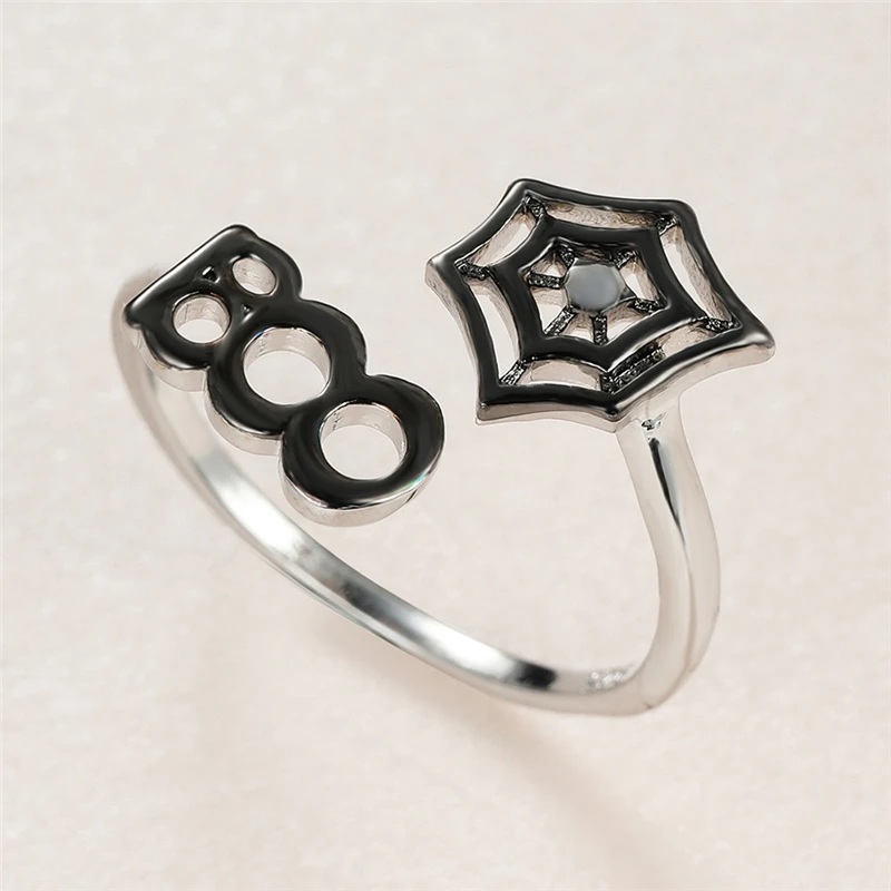 

Punk Male Female Spider Web Thin Ring Charm Silver Color Wedding Rings For Women Men Dainty Hollow Open Engagement Ring
