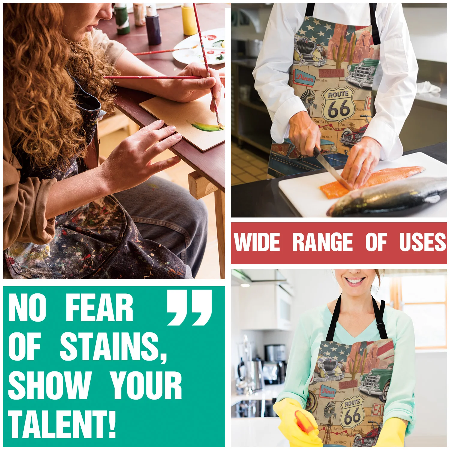 Ретро Route 66 плакат фартуки Регулируемый Холст Женский фартук в стиле унисекс для