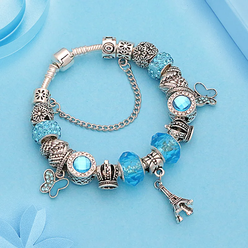 

ATTRACTTO Silver Tower&Crown Bracelets&Bangles For Women Crystal Butterfly Bracelet Jewelry Charm Bracelets Femme SBR190404