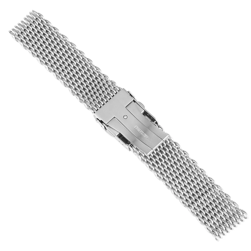 18mm 20mm 22mm Stainless Steel Mesh Watch Band Silver For Mens Wrist Watch Strap Bracelet Push Button Replacement